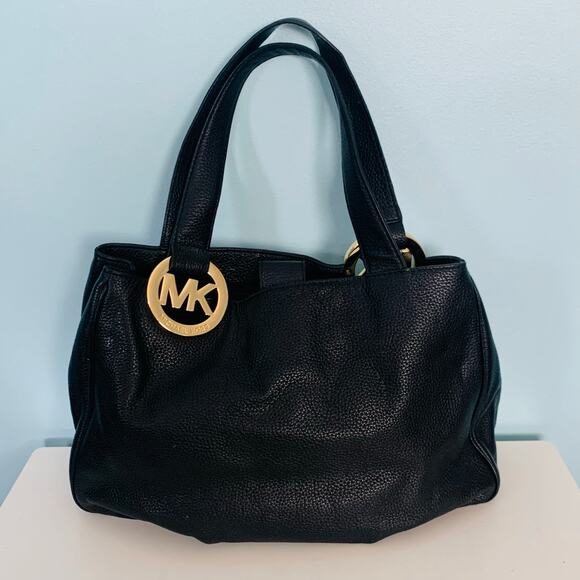 Michael Kors Black Leather Purse with Gold Initials - Picture 3 of 8